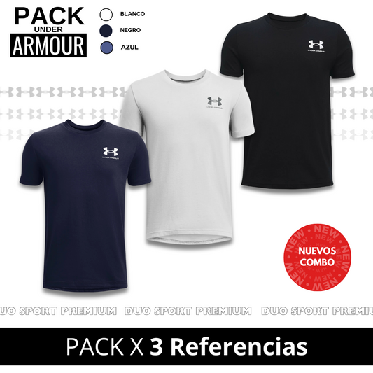 PACK X 3 Camisetas UA (Azul, Blanco, Negro)